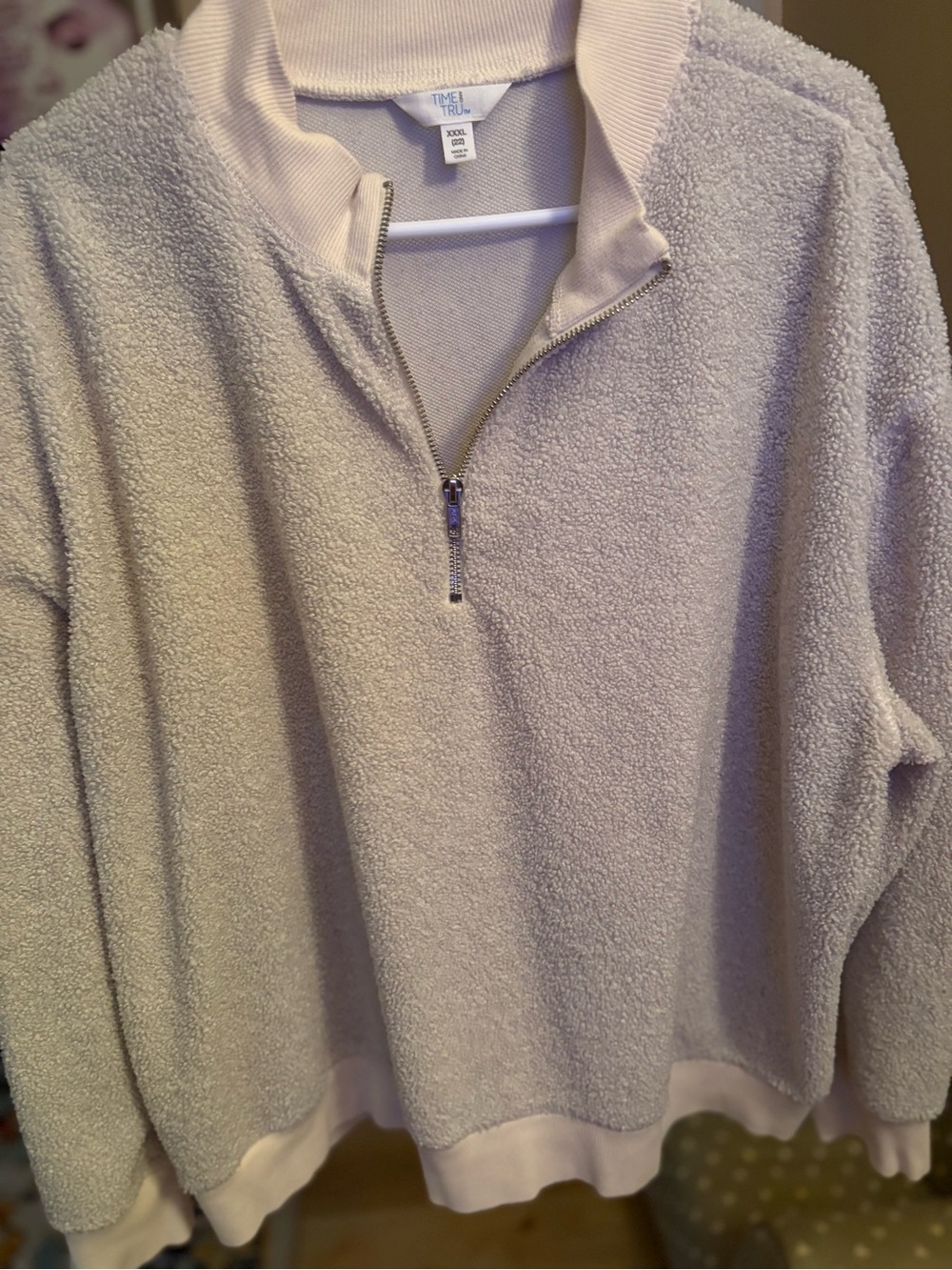 Time and Tru Men's Cream Sherpa Quarter-Zip Pullover